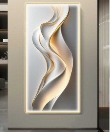 Gold Frame Gray And White Crystall Procelein Painting With Lighting